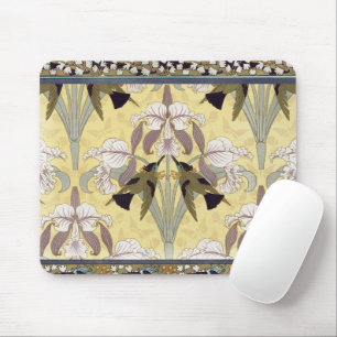 Tapis De Souris Motif Art Nouveau d'orchidée colibri vintage