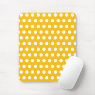 Tapis De Souris Motif artistique à pois jaunes ensoleillés blancs