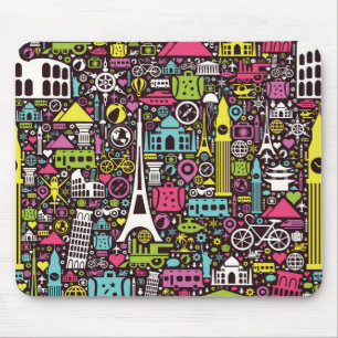 Tapis De Souris Motif au néon d'icônes du monde