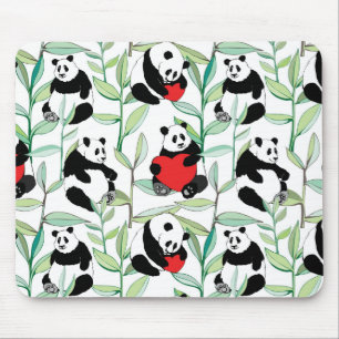 Tapis De Souris motif avec de beaux pandas avec des coeurs