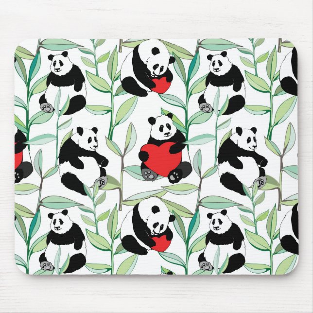 Tapis De Souris motif avec de beaux pandas avec des coeurs (Devant)