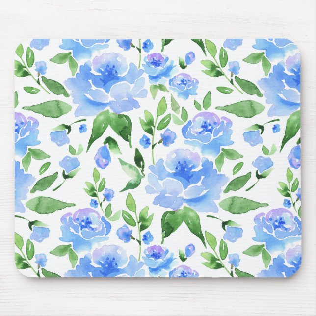 Tapis De Souris Motif avec fleurs d'aquarelle bleue (Devant)
