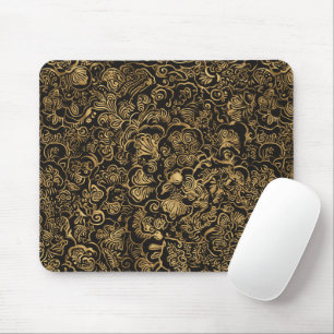 Tapis De Souris Motif baroque floral doré sur fond noir