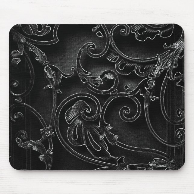 Tapis De Souris Motif baroque gothique noir de remous (Devant)