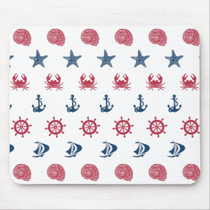Tapis De Souris Motif blanc et bleu rouge de symbole de mer