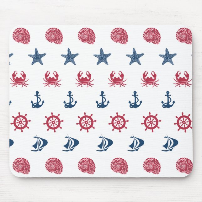 Tapis De Souris Motif blanc et bleu rouge de symbole de mer (Devant)