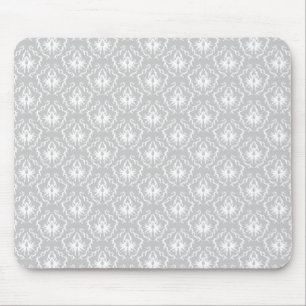 Tapis De Souris Motif blanc et gris élégant. Damassé