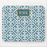Tapis De Souris Motif bleu du monogramme | Amadora<br><div class="desc">Un motif géométrique fait dans un style trbal. Artiste : Dossier d'Apple sauvage</div>