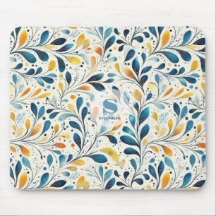 Tapis De Souris Motif bleu et or Paisley Leaf (2)