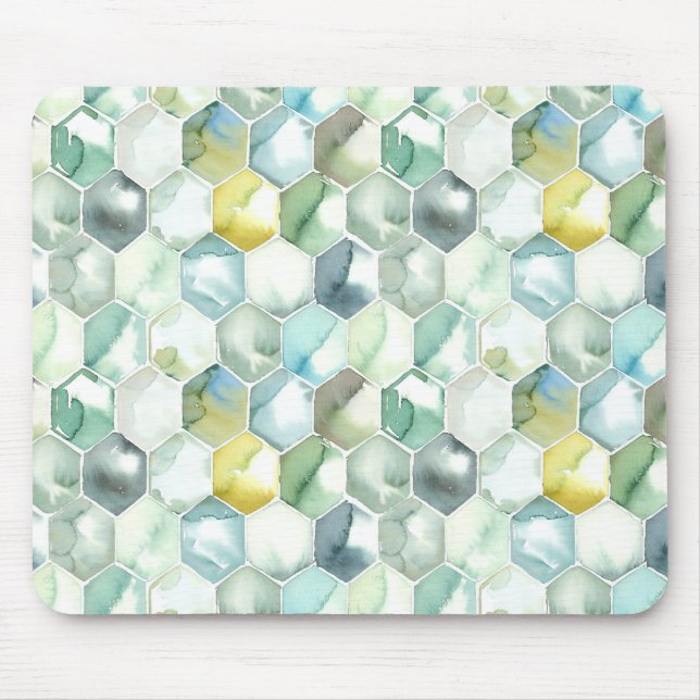 Tapis De Souris Motif bleu et vert de Honycomb d'aquarelle (Devant)