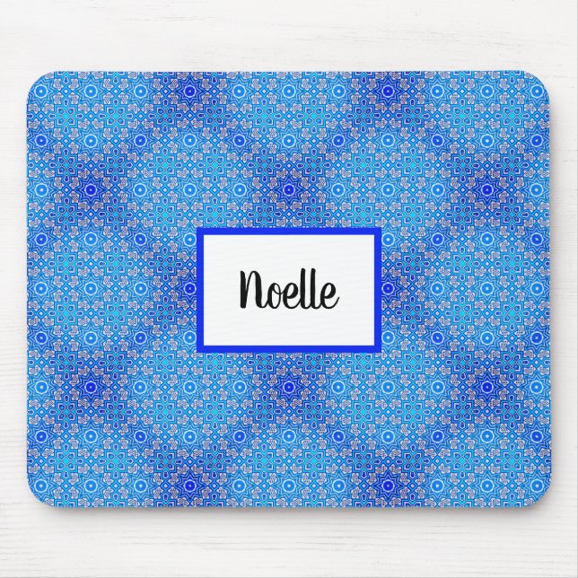 Tapis De Souris Motif bleu Mandala Boho Nom Mousepad (Devant)