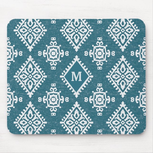 Tapis De Souris Motif bleu turquoise du monogramme | Amadora (Devant)