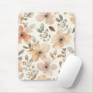 Tapis De Souris Motif botanique aquarelle floral pêche beige