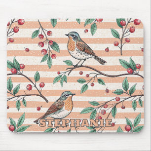 Tapis De Souris Motif Branche de Baie de Rossignol Péché Vintage