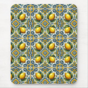 Tapis De Souris Motif carrelage méditerranéen Capri jaune bleu cit