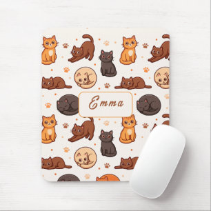 Tapis De Souris Motif Chats Mignons Monogramme Personnalisé Enfant