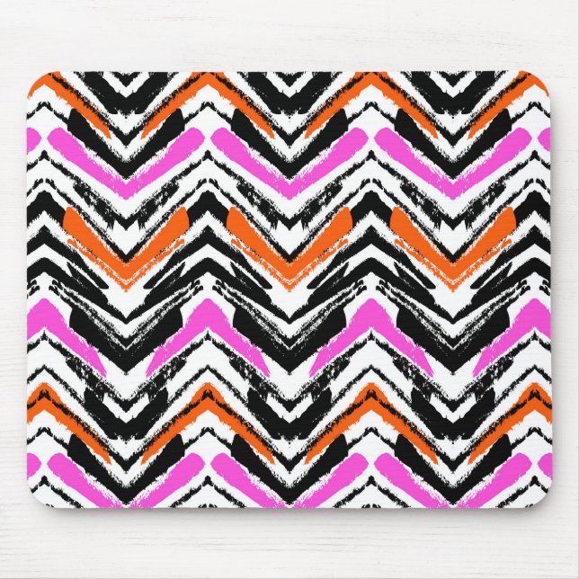 Tapis De Souris Motif Chevron De Main Noire, Orange Et Rose (Devant)
