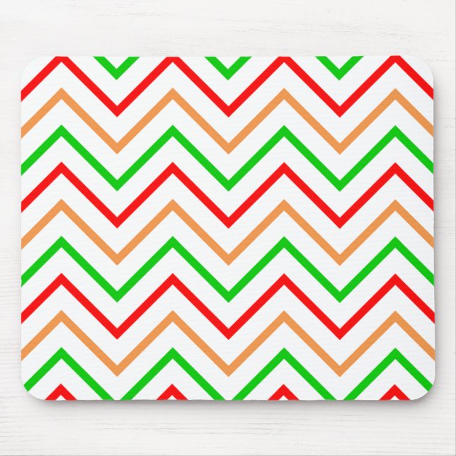 Tapis De Souris Motif Chevron Rouge, Orange et Vert (Devant)