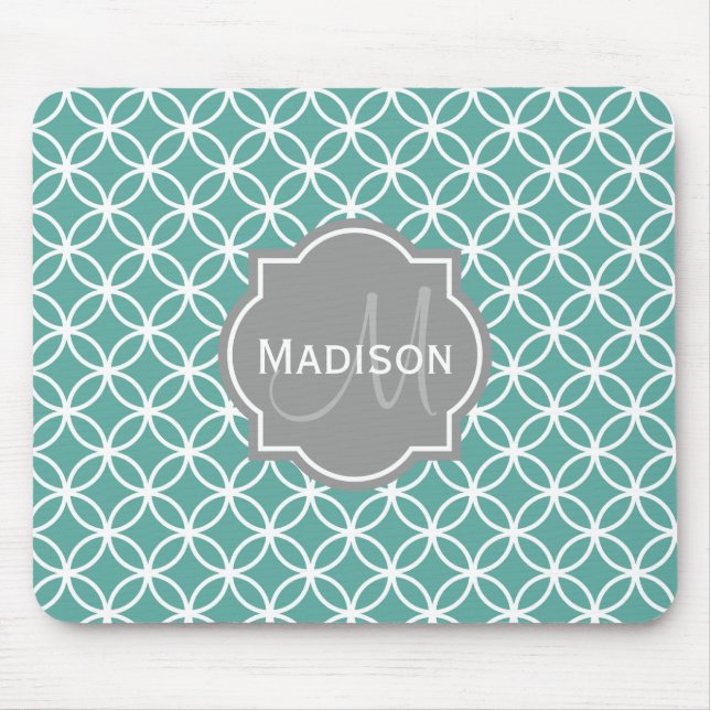 Tapis De Souris Motif circulaire Turquoise monogramme (Devant)