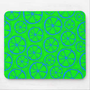 Tapis De Souris Motif citron vert bleu avec fond vert néon