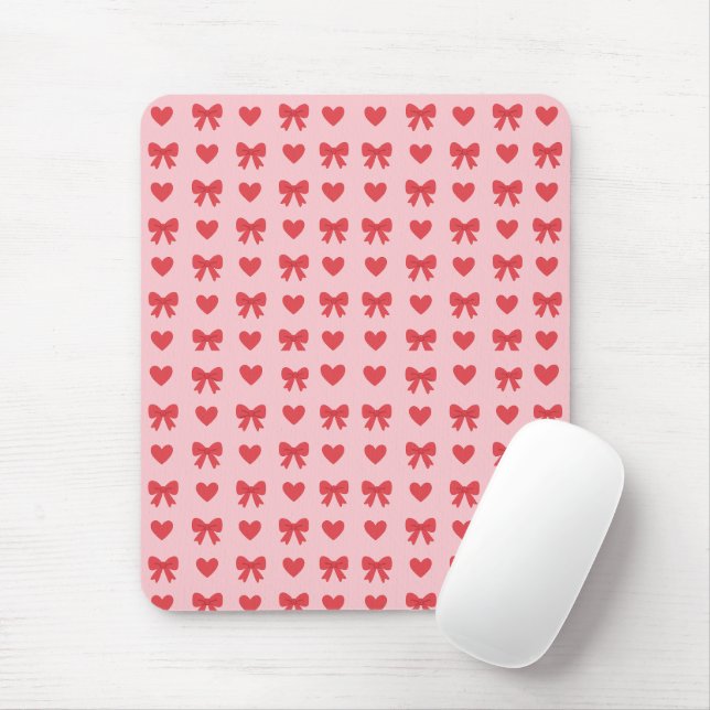 Tapis De Souris Motif Cœurs Roses et Rubans Doux (Avec souris)