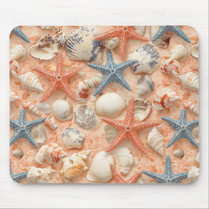 Tapis De Souris Motif côtier étoile de mer coquillage sable pêche