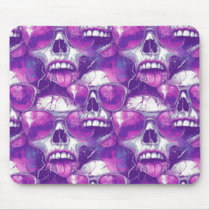 Tapis De Souris Motif crâne avec lunettes de soleil violettes