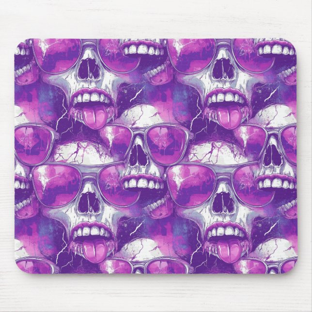 Tapis De Souris Motif crâne avec lunettes de soleil violettes (Devant)