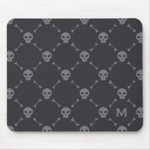 Tapis De Souris Motif crâne et os Vérification gris Monogramme