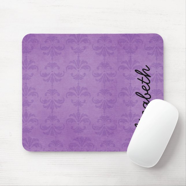 Tapis De Souris Motif Damas, Damas Violet, Votre Nom (Avec souris)