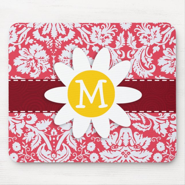 Tapis De Souris Motif Damas rouge ; marguerite (Devant)