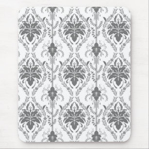 Tapis De Souris Motif Damask blanc et gris