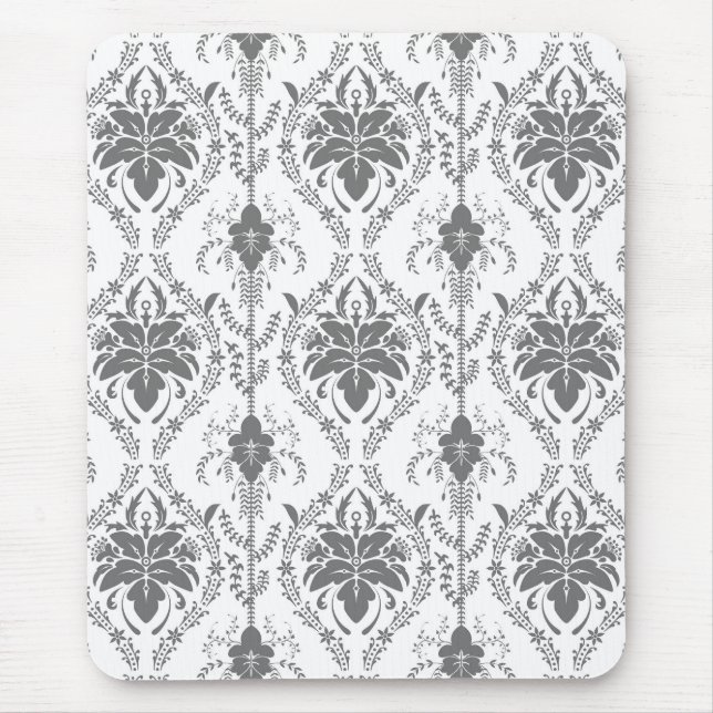 Tapis De Souris Motif Damask blanc et gris (Devant)