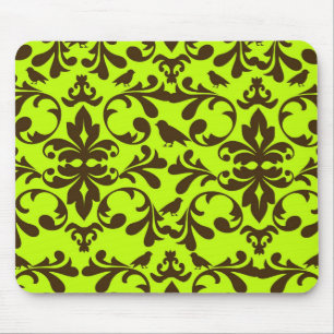 Tapis De Souris motif damassé brun et vert citron