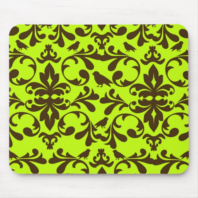 Tapis De Souris motif damassé brun et vert citron (Devant)