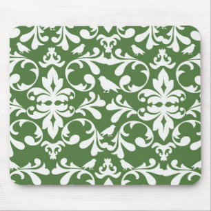 Tapis De Souris motif damassé des oiseaux verts et blancs