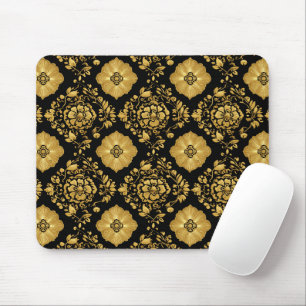 Tapis De Souris Motif damassé floral or luxe sur fond noir