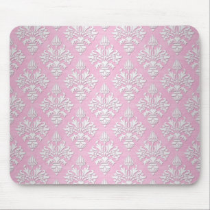 Tapis De Souris Motif damassé floral rose et blanc