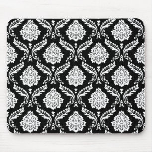 Tapis De Souris Motif Damassé Rococo Blanc sur Noir