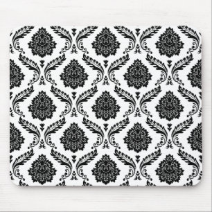 Tapis De Souris Motif Damassé Rococo Noir sur Blanc