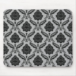 Tapis De Souris Motif Damassé Rococo Noir sur Gris