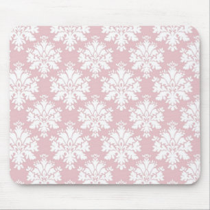 Tapis De Souris motif damassé rose et blanc crème