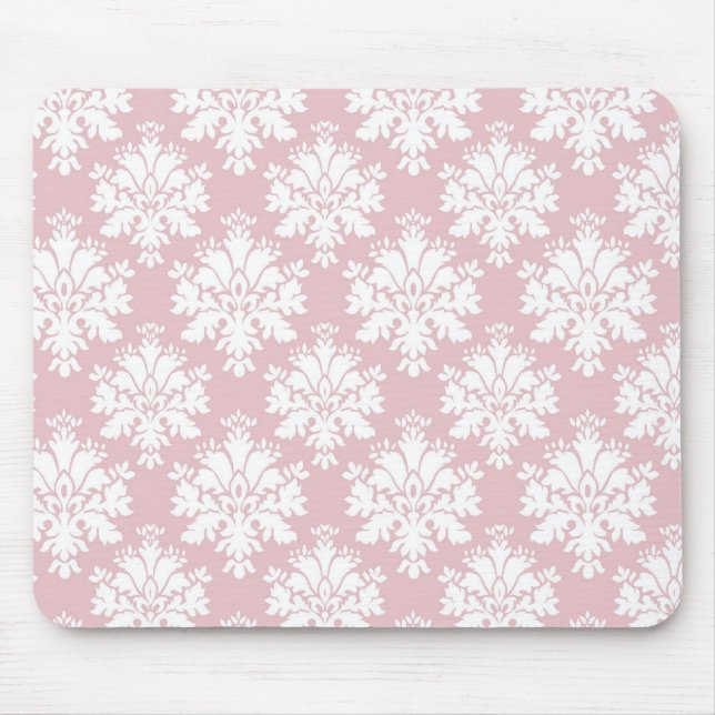 Tapis De Souris motif damassé rose et blanc crème (Devant)