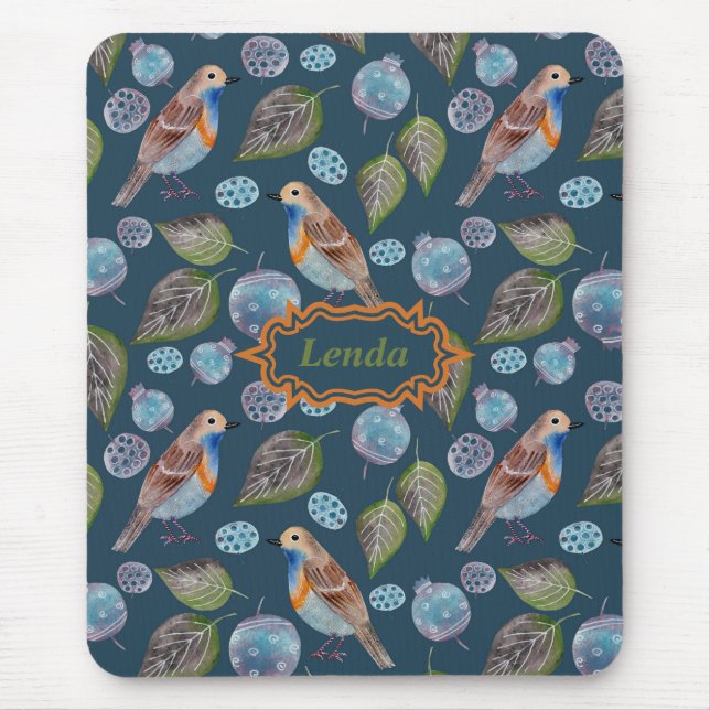 Tapis De Souris Motif d'aquarelle Blue Birds (Devant)