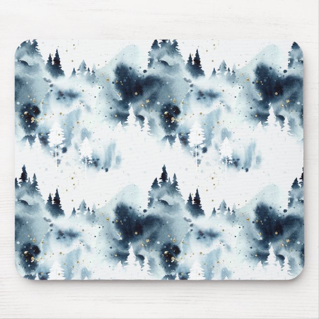 Tapis De Souris Motif d'aquarelle de la forêt bleue de minuit (Devant)