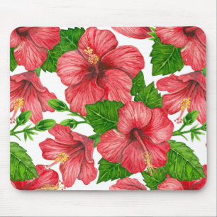 Tapis De Souris Motif d'aquarelle d'hibiscus rouge