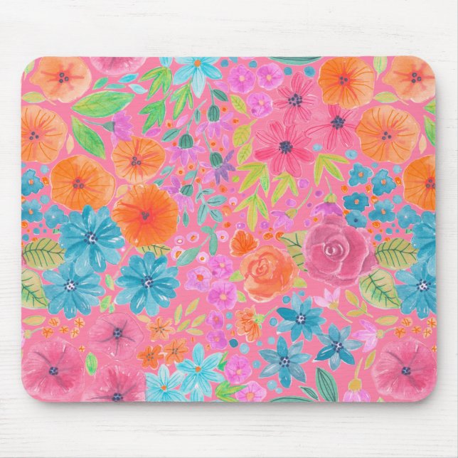 Tapis De Souris Motif d'aquarelle florale en rose (Devant)