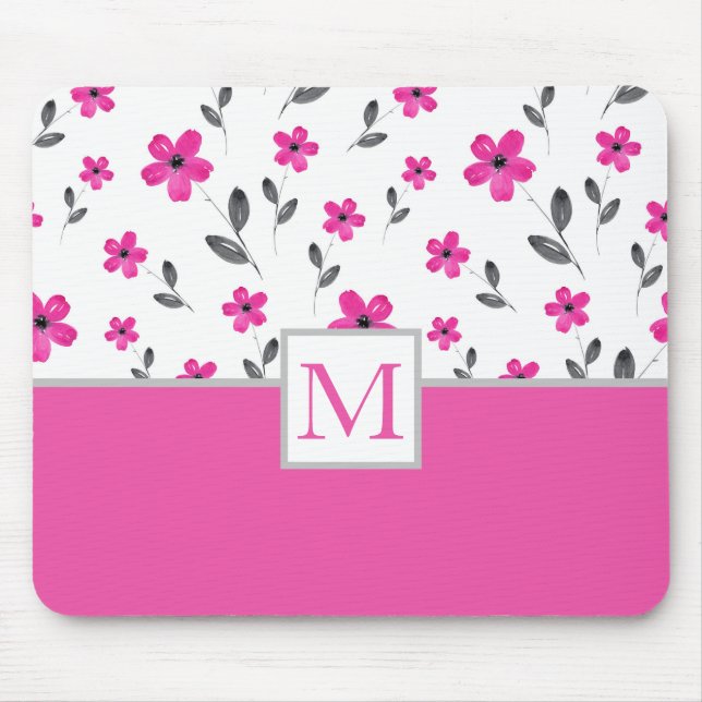 Tapis De Souris Motif d'aquarelle rose chaud cinq pétales (Devant)