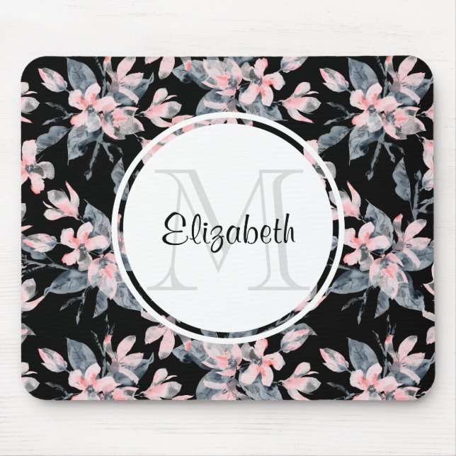 Tapis De Souris Motif d'aquarelle rose et gris (Devant)