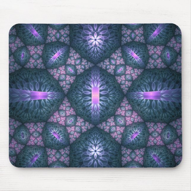 Tapis De Souris Motif d'art fractal 3D turquoise violet rose (Devant)